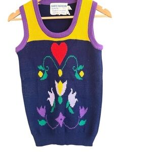 Vintage flower vest size S GUCc Colorful Knit Vest with Floral Design
